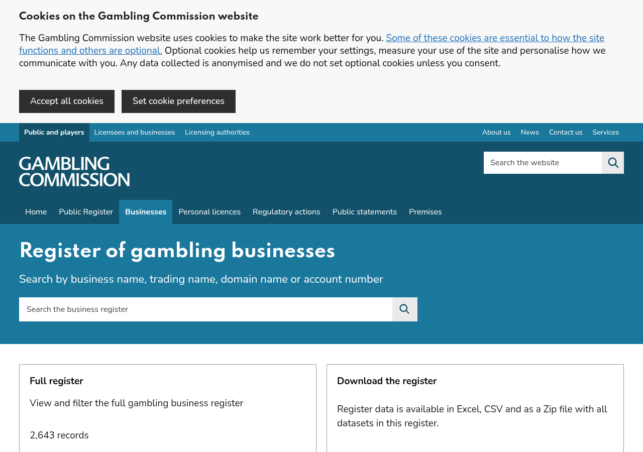 Gambling Commission business register captured for Pokerklas Casino