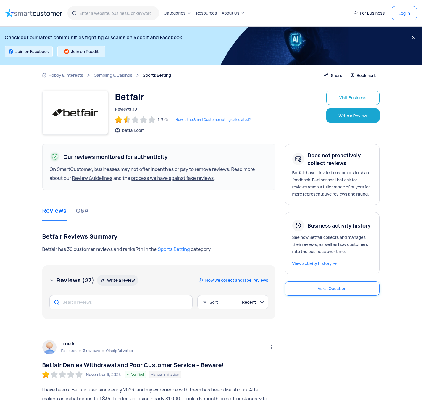Independent review platform page recorded as dated user context rather than a licensing record