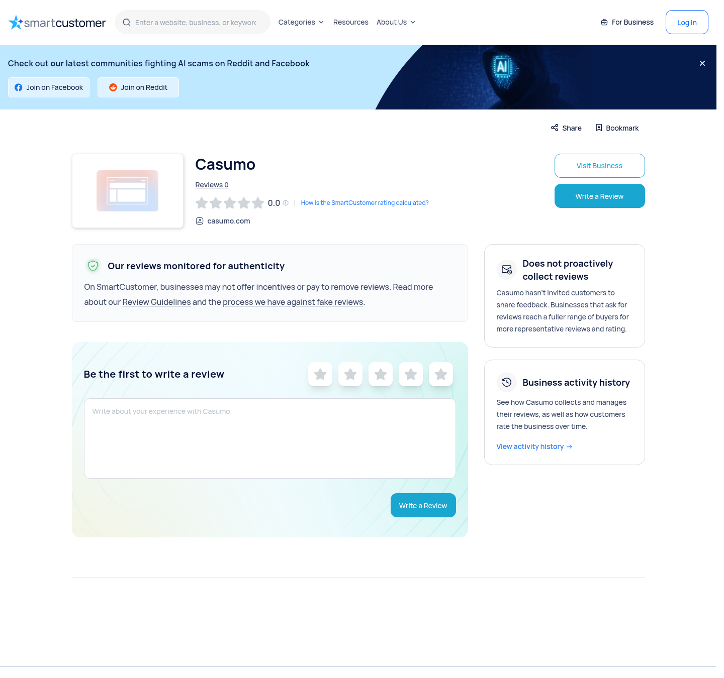 Contextual review-platform capture for casumo.com