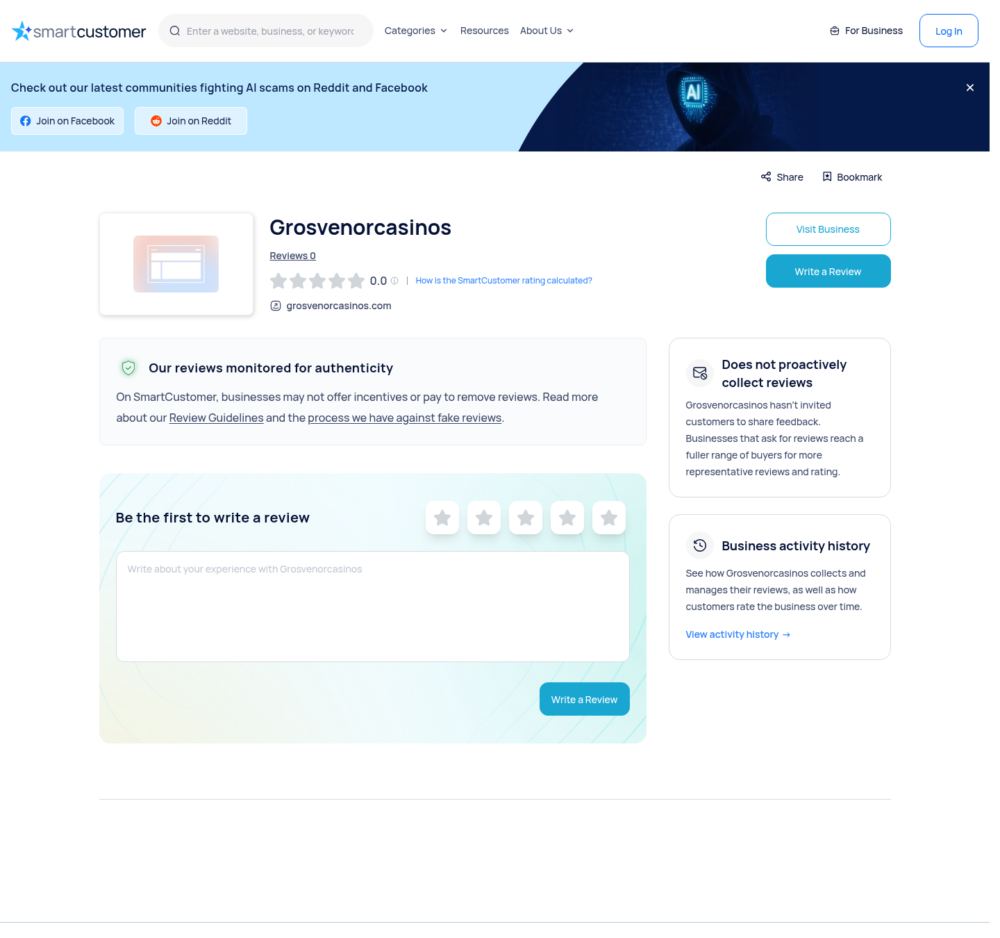 Supplied independent review-platform context capture for Grosvenor Casinos