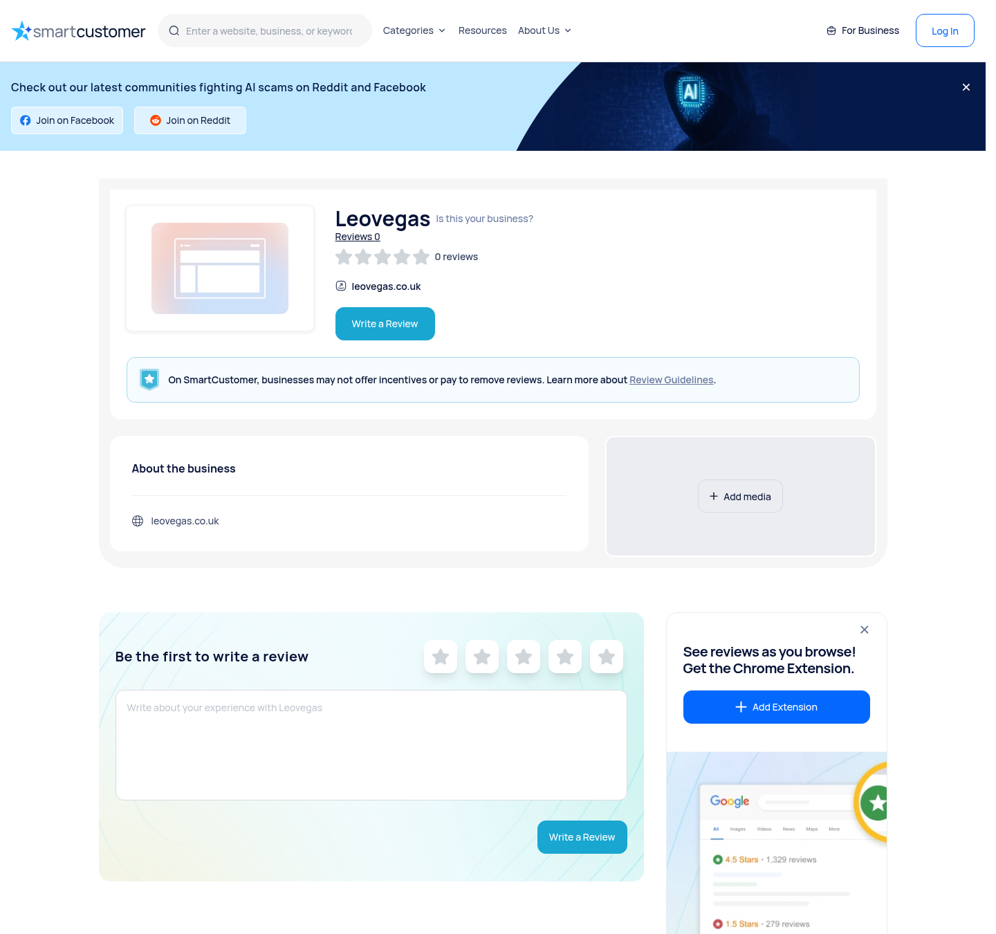 Supplied contextual capture of the LeoVegas review-platform page